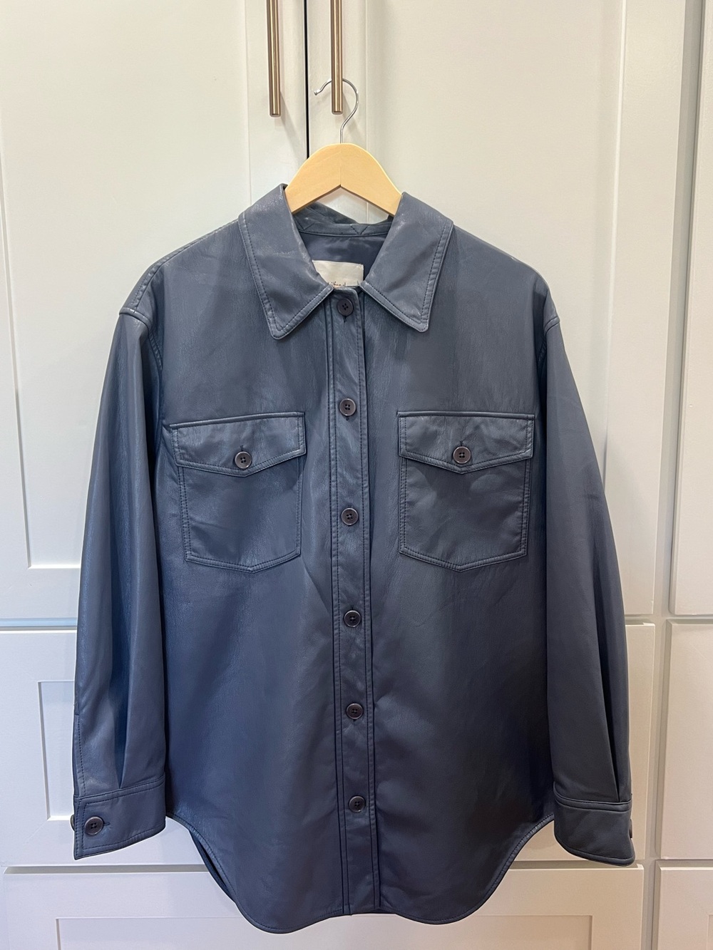 Women's Wilfred Free Aritzia Ganna Vegan Leather Shirt Jacket - Gray Blue M / L